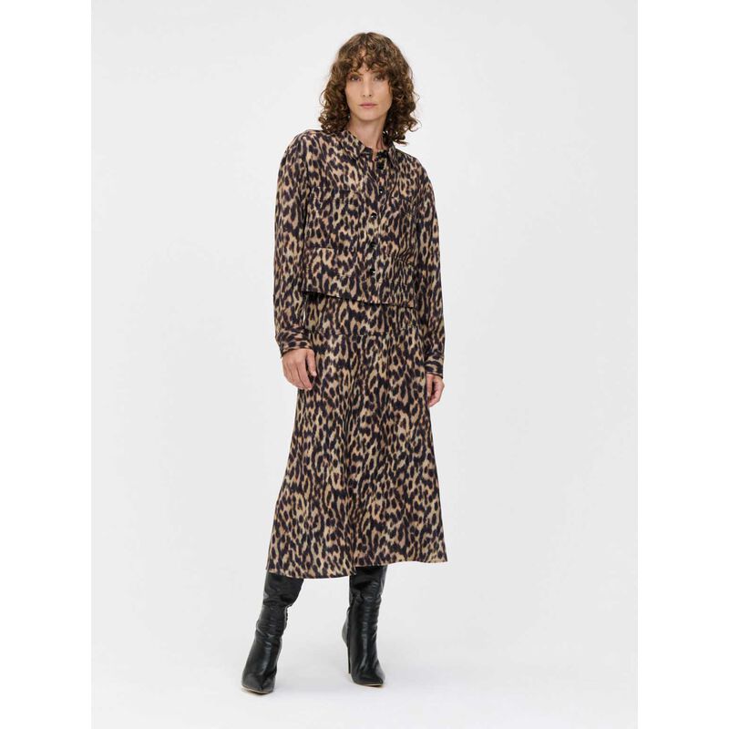 Veronika Maine Leopard Viscose Linen Shirt Jacket image number 3